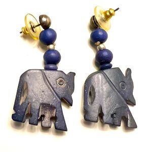 Indian Navy Blue Carved Elephant Earrings